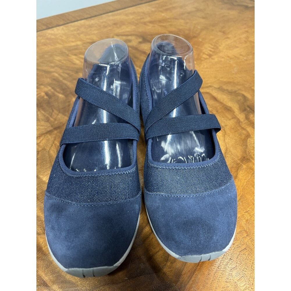 Lands End Woman’s 11 D Navy Blue Suede Mary Jane Slip On Walking Comfort Shoes
